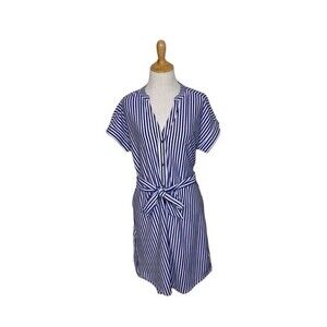 Alex Marie V Neck Shirt Button Dress Blue White Striped Women’s Size Medium